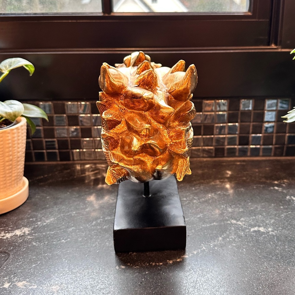 Chinoiserie Regency Golden Dragon Head Statue W/ Base - Picture 5 of 8